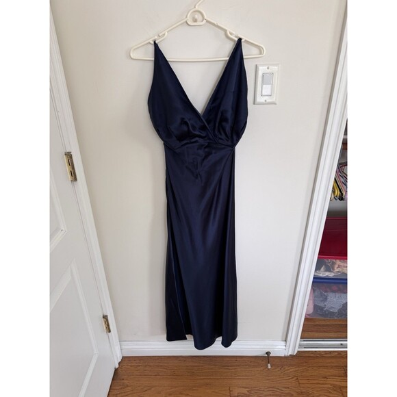 Lilysilk Back Tie 100% Mulberry Silk Maxi Dress Navy Blue Size 4 - Picture 4 of 9